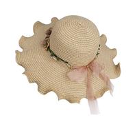 MaoXinTek Chapeau de Paille Femme Large Bord Cap de Soleil UV Protection D'été Pliable Plage avec Décoration Florale pour Loisirs Voyage