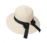 MaoXinTek Chapeau de Paille Femme Large Bord Cap de Soleil UV Protection D'été Pliable Plage avec Décoration Noeud d'arc pour Loisirs Voyage