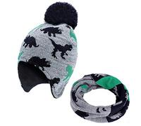MaoXinTek Enfants Bonnet Tricoté Écharpe, Hiver Chaud Chapeau Protégeant Les Oreilles, Chapeaux Double avec Doublure en Molleton pour Garçons et Filles(2-5 Ans)