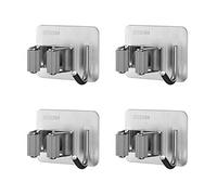 MaoXinTek Porte Balais Mural Inoxydable Adhésif Mop Support avec Crochets pour Cuisine Jardin Balcon Garage Gris 4Pcs