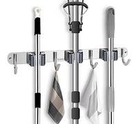 MaoXinTek Porte Balais Mural Inoxydable Mop Support avec 3 Clips et 4 Crochets pour Cuisine Jardin Balcon Garage