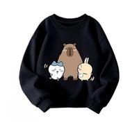 MAOXITCATY Sweat-Shirts pour Enfants à col Rond, Sweat-Shirts avec imprimé Cartoon Mignon, adaptés aux élèves de l'école Primaire,Noir,150cm