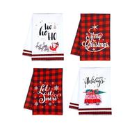 MAOYING Lot de 4 Torchons de Noël en Coton, Essuie Vaisselle Absorbant et Lavable,(40x60 cm) Idée Cadeau Noël & Décoration Cuisine
