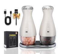 MAOZHOU Gravity Ensemble de moulins à sel et poivre électriques à grossièreté réglable avec lumière LED, fonctionnement à une main, rechargeable par USB de type C, rechargeable, grande capacité