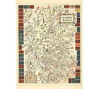 Map Colortext 1935 Story Scotland Historic Pictorial Large Wall Art Poster Print Thick Paper 18X24 inch Carte Écosse Mur Impression d'affiches