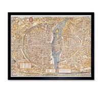 Map Hoyau Truschet 1550 Paris City France 1980 Replica Art Print Framed Poster Wall Decor 12x16 inch Carte Ville Affiche mur Déco