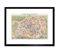 MAP ILLUSTRATED ANTIQUE GARNIER PARIS FRAMED ART PRINT MOUNT B12X4930