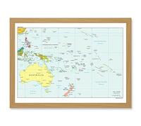 Map of Oceania Australia New Zealand Melanesia Micronesia Polynesia A4 Artwork Framed Wall Art Print Carte océan Australie Nouvelle-Zélande Micronésie Mur