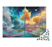 Map of Seasons Puzzle 1000 pièces Adultes Feuille d'érable Île Cascade Village Qualité supérieure épaisse Robuste vibrante stimulante Anti-Stress Jeu Famille déco 70x50cm/1000pcs