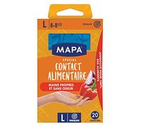 MAPA - Contact Alimentaire - Gants Fins en Nitrile- Recyclables avec TerraCycle® - Testés pour tous types d'aliments - Lot de 3 boîtes de 20 gants - Taille L