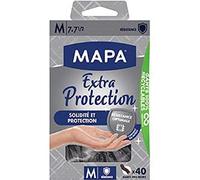 MAPA - Extra Protection - Gants Fins en Vitrile Non Poudrés - Recyclables avec TerraCycle® - Solidité et Protection - Boîte de 40 gants - Taille M, Noir
