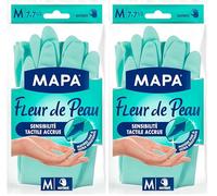 Mapa - Fleur de Peau - Gants de Ménage Toucher Parfait - Intérieur Fibres de coton avec extrait de Thé Blanc - Sans latex - Taille M (Lot de 2)