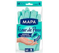 MAPA - Fleur de Peau - Gants de Ménage Toucher Parfait - Intérieur Fibres de coton avec extrait de Thé Blanc - Sans latex - Taille M