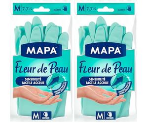 Mapa - Fleur de Peau - Gants de Ménage Toucher Parfait - Intérieur Fibres de coton avec extrait de Thé Blanc - Sans latex - Taille M (Lot de 2)
