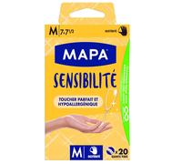 Mapa - Sensibilité - Gants Fins en Vinyle Non Poudrés - Recyclables avec TerraCycle - Hypoallergéniques - 1 boîte de 20 gants - Taille M, Ecru