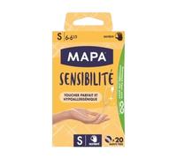 Mapa - Sensibilité - Gants Fins en Vinyle Non Poudrés - Recyclables avec TerraCycle - Hypoallergéniques - 1 boîte de 20 gants - Taille S, Ecru