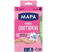 MAPA Gants vinyle usage quotidien antibactériens non poudrés Taille L 50 gants