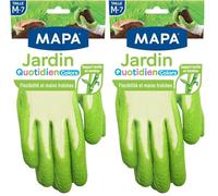 MAPA - Jardin Quotidien Colors - Gants de Jardinage Enduction Latex et Textile Bambou - Souples et Absorbants - 1 paire - Coloris Aléatoire Rose/Vert/Bleu - Taille M (Lot de 2)