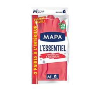 MAPA - L'Essentiel - Gants de Ménage en Latex intérieur Fibres de Coton - Sensibilité et Flexibilité - Revêtement antidérapant - 1 pack de 2 paires - Taille M