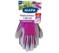 MAPA - Petits Travaux Colors x3 - Gants de Jardinage Ultra souples en Polyamide - Polyvalents pour tous les petits travaux de jardinage - 3 paires - Coloris Rose/Bleu/Violet - Taille M