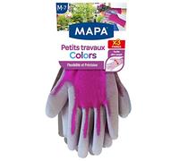 MAPA - Petits Travaux Colors x3 - Gants de Jardinage Ultra souples en Polyamide - Polyvalents pour tous les petits travaux de jardinage - 3 paires - Coloris Rose/Bleu/Violet - Taille M
