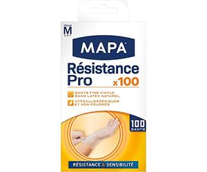 MAPA - Résistance Pro - Gants Fins en Vinyle et intérieur Poudré - Recyclables avec TerraCycle - Solidité et Précision - Sans Latex - 1 boîte de 100 gants - Taille M