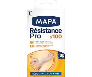 MAPA - Résistance Pro - Gants Fins en Vinyle Non Poudrés - Recyclables avec TerraCycle® - Solidité et Précision - Sans Latex - 1 boîte de 100 gants - Taille L