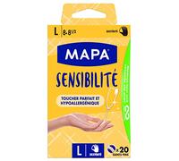 Mapa - Sensibilité - Gants Fins en Vinyle Non Poudrés - Recyclables avec TerraCycle - Hypoallergéniques - 1 boîte de 20 gants - Taille L, Ecru