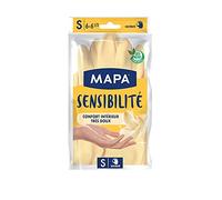 MAPA - Sensibilité - Gants de Ménage en Latex Intérieur Coton et Soie - Grand Confort d'utilisation et Extra Doux - Taille S - Lot de 3 paires
