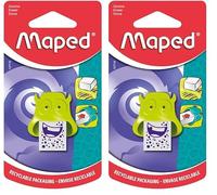 Maped - 1 Gomme blanche avec motif Little Monster et Fourreau Rigolo Monstre - Motif & Coloris Aléatoire Bleu, Vert ou Violet 127710 (Lot de 2)