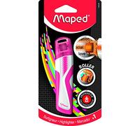 Maped 1 Surligneur Fluo Peps Roller pour Usage Scolaire et Professionnel avec Roulette Tampon Innovant - Ne Sèche pas et Sans Bavures pour toutes encres - Rose