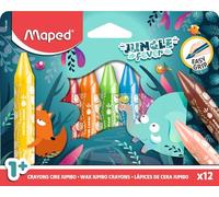 Maped – Crayons de cire Jungle Fever – Format jumbo triangulaire 12 couleurs – Dès 1 an