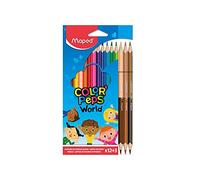 Maped - 12 Crayons Color'Peps World + 3 Duo Couleurs Peau - Couleurs Vives - Triangulaire Ergonomique - Pochette Carton de 12 + 3 Duo 832071