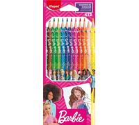 Maped - 12 Crayons de couleur Barbie - Crayons de coloriage en résine - Crayons de couleur enfants - Mines résistantes - Forme Triangulaire Ergonomique