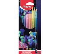 Maped - 12 Crayons de couleur Deepsea Paradise - Crayons de coloriage en bois - Mines résistantes - Forme Triangulaire Ergonomique