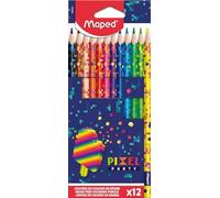 Maped - 12 Crayons de couleur Pixel Party - Crayons de couleur en résine - Crayons de couleur enfants - Mine résistante - Forme Triangulaire Ergonomique