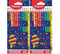 Maped - 12 Crayons de couleur Pixel Party -En résine - Crayons de couleur enfants - Mine résistante - Forme Triangulaire Ergonomique (Lot de 2)