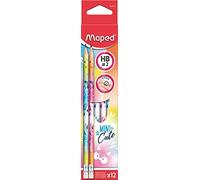 Maped - 12 crayons graphite Mini Cute embout gomme - Crayons à Papier Ergonomique et Mine HB Résistante - Boite de 12 crayons graphites