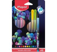 Maped - 12 Feutres de Coloriage et d'écriture DEEPSEA PARADISE - Forme Triangulaire Ergonomique - Feutre d'Ecriture