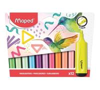 Maped - 12 Surligneurs Fluo’Peps Classic aux Couleurs Éclatantes - Surligneurs Longue Durée pour Usage Scolaire et Professionnel - Pack de 12 couleurs Fluo et Pastel