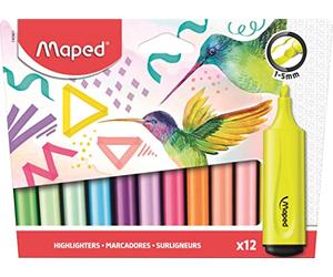 Maped - 12 Surligneurs Fluo’Peps Classic aux Couleurs Éclatantes - Surligneurs Longue Durée pour Usage Scolaire et Professionnel - Pack de 12 Couleurs Fluo et Pastel