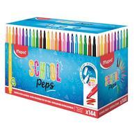 Maped - Feutres School Pep's Long Life - Fourniture Scolaire - Feutres Lavables avec Pointe Bloquée Super Résistante - Ne Sèche pas Sans Capuchon - Couleurs Lumineuses - Excellente Couvrance - x144