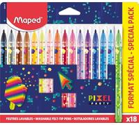 Maped - 18 Feutres Pixel Party - Feutre de coloriage - Feutre de Couleur pour Dessin enfants, Lavable avec Pointe Moyenne Bloquée