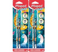 Maped - 2 Crayons à Papier HB Embout Gomme + Guide-Doigt Jungle Fever - Outil Amusant pour Apprendre à Écrire - Recommandé par les Enseignants - Dès 3 Ans (Lot de 2)