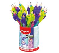 Maped - 22 Crayons Graphite HB + Guide-doigts Lapin et Caméléon Kidy Learn - Embout Gomme - Idéal Apprentissage de l'écriture - Dès 3 ans