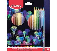 Maped - 24 Crayons de couleur Deepsea Paradise - Crayons de coloriage en bois - Mines résistantes - Forme Triangulaire Ergonomique