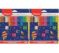 Maped - 24 Crayons de Couleur Pixel Party - en résine - pour Enfants - Mine résistante - Forme Triangulaire Ergonomique (Lot de 2)