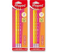 Maped - 3 Crayons Graphite HB2 Néon- Crayons à Papier FSC HB Embout Gomme - Forme Triangulaire Ergonomique - Mine Résistante (Lot de 2)