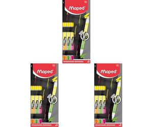 Maped - 3 Surligneurs Fluo Peps Duo - Stylos Fluo 2 en 1 avec Double Pointe - Confort d'Écriture sur Tous Types de Papier - Feutre Fluo Ergonomique Jaune + Vert + Rose + Orange (Lot de 3)