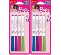 Maped - 4 Marqueurs fins effaçables Marker’Peps - Feutres fins effaçables à sec Barbie- Ardoises et Tableaux Blancs - 4 couleurs : Bleu, Vert, Rose et Violet (Lot de 2)